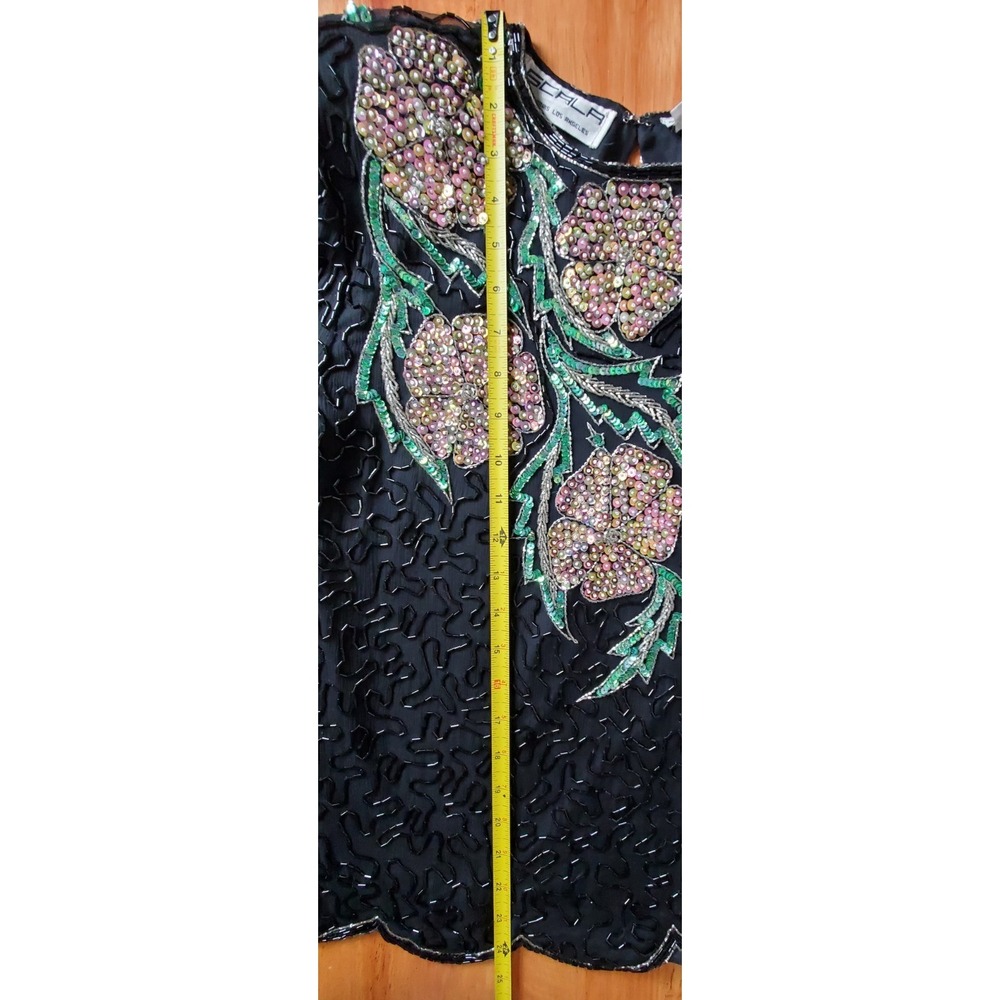 Vintage Scala Silk Beaded Sequin Floral Dark Romantic Glam Hollywood 80's Party - Picture 11 of 14